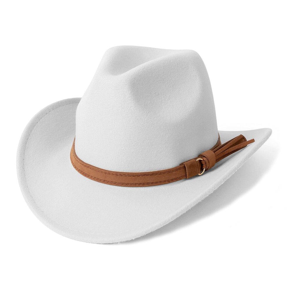7700 Western Cowboy Hat Wide Brim Outdoor Fedora Hat Z-White